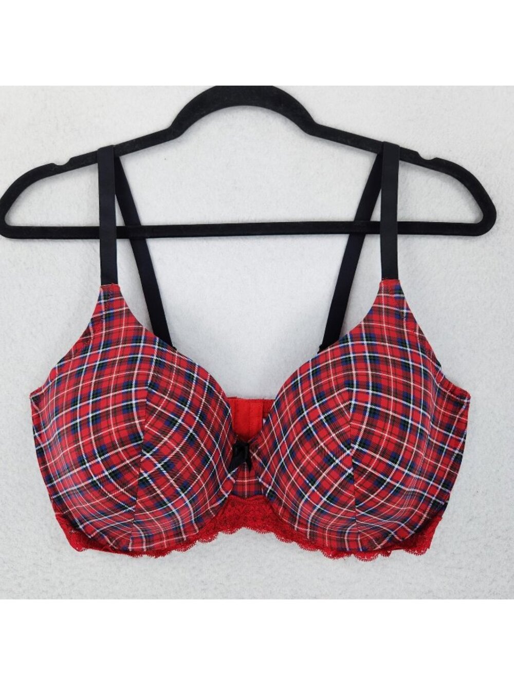 Adore Me Bra Womens 38DDD Red Plaid Lace T-Shirt Padded Molded Underwire